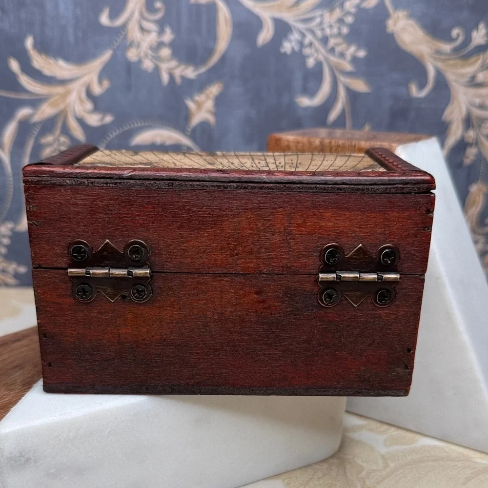 Vintage Map Design Wooden and Brass Storage Box